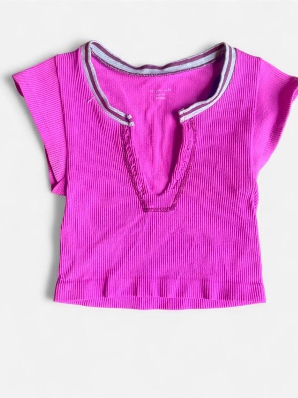 Urban Outfitters Bright Pink Ribbed V-Notch Crop Top